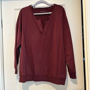 Universal Standard split neck terry sweatshirt in dark red - size 14